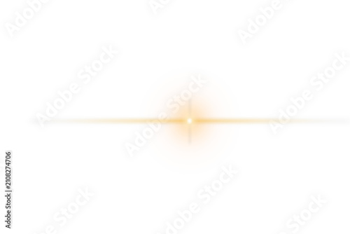 Orange circular lens flare with a golden beam isolated on transparent background