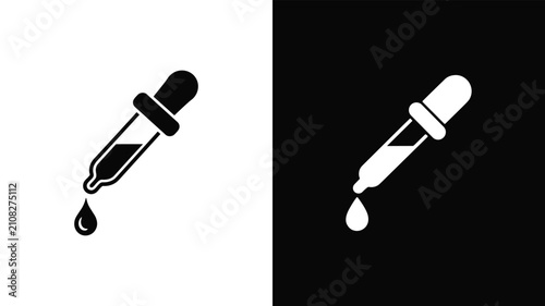 Pipette dropper icon with falling drop of liquid or medicine.