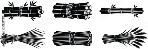 Cuadro en lienzo Black sugarcane stalks and crop bundles silhouette icon set vector illustration