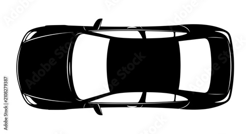 Modern sedan automobile viewed from above a stark black silhouette vehicle automotive car transportation transport motorcar auto