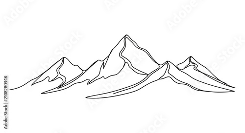 Minimalist mountain range depiction in a black line silhouette mountains peak peaks summit summits landscape terrain geography