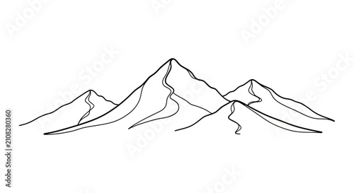 A minimalist mountain range depiction in black lines presents a striking silhouette mountains peak peaks summit summits