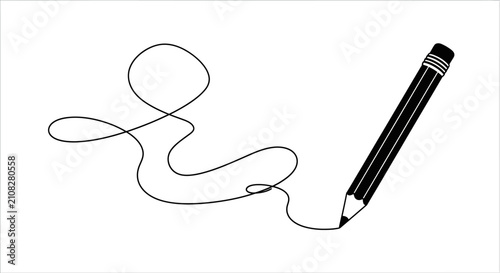 фотографія Pencil with swirling line drawing a black and white silhouette writing drawing s