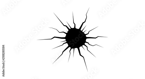 Quadro su tela Cracked surface with radiating fractures a black silhouette against a white back