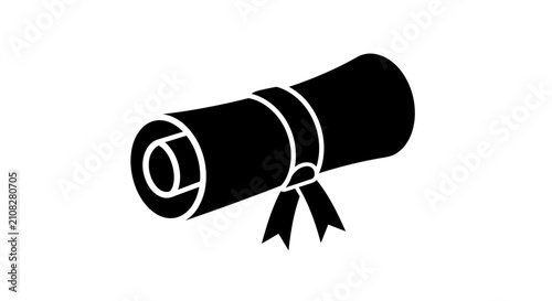 Foto Rolled parchment tied with ribbon a black silhouette against a white background