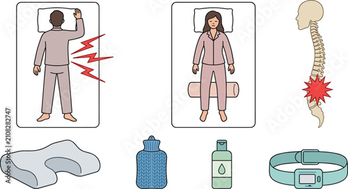 Konstfotografi Sleep Health and Back Pain Relief Collection with Sleeping Positions, Lumbar Sup