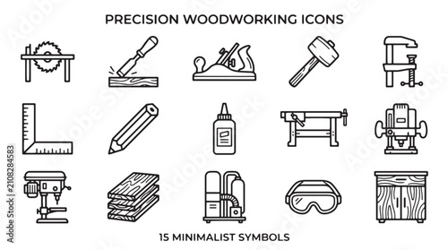 Photos Precision woodworking icons, 15 minimalist symbols for carpentry and joinery