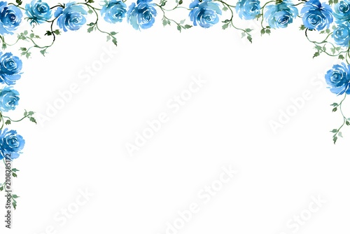 A beautiful blue rose border on a white background