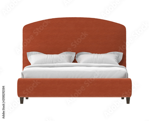 Bild auf Leinwand Modern upholstered bed frame with arched headboard in warm terracotta color