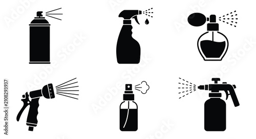 Bild auf Leinwand Spray bottles and canisters black silhouette vector illustration on white