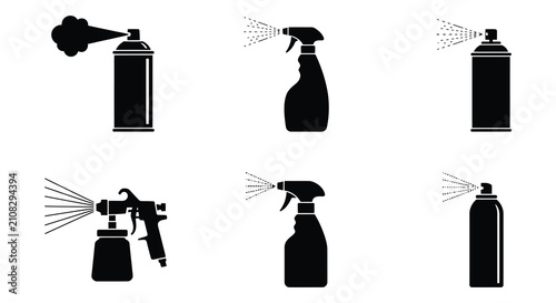 Bild auf Leinwand Spray bottles and canisters black silhouette vector illustration on white