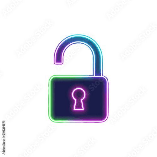A glowing neon padlock icon is displayed against a clean white background