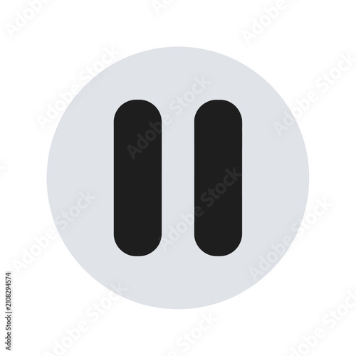A simple black pause symbol centered on a light gray circular background
