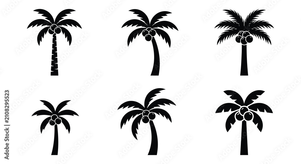 Fototapeta premium Palm tree silhouettes black vector illustrations on a white background