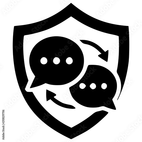 Secure communication and data exchange within a protective shield icon.