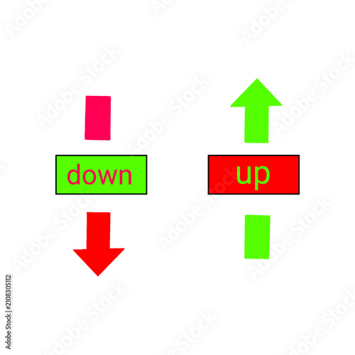 Foto Complex down and up directional concept with mixed colors and shapes on a black