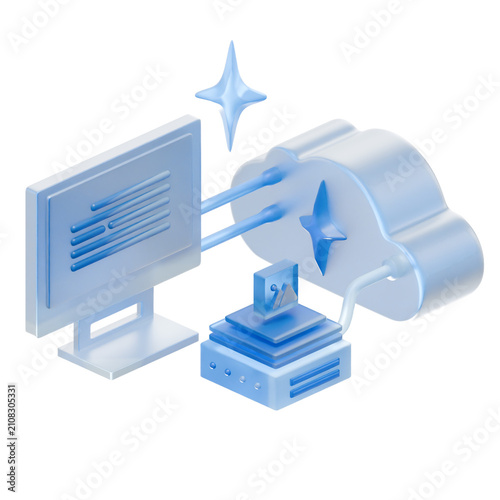 3D AI Workflow Pipeline and Cloud Computing Illustration
