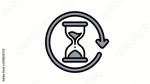 Obraz na plátne Hourglass symbol encased within a rotating circular arrow represents the concept of time management and continuous process efficiency