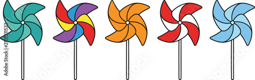 Obraz na płótnie Colorful pinwheel icon set vector illustration windmill toy collection design project
