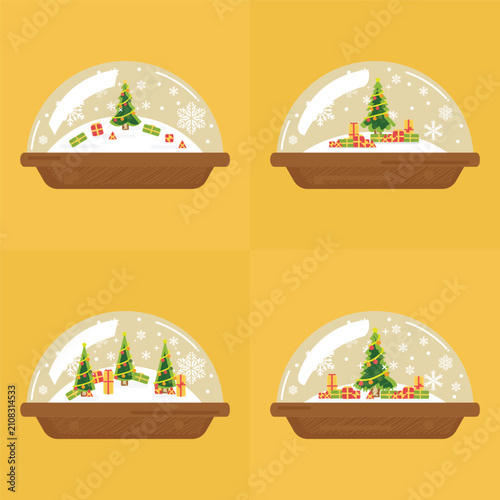Winter Snow Globe Christmas Scene Illustration Set