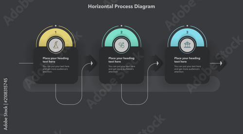 Fotografi Horizontal process diagram with three options and a place for your text