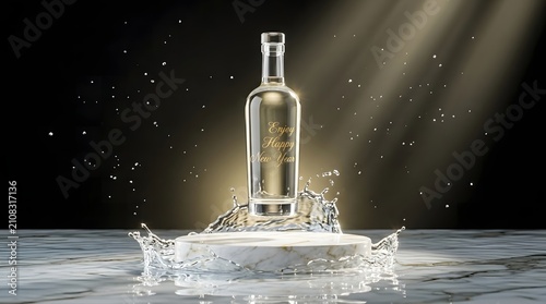 Luxury Amber Glass Bottle on Golden Futuristic Pedestal in Cinematic Canyon.3