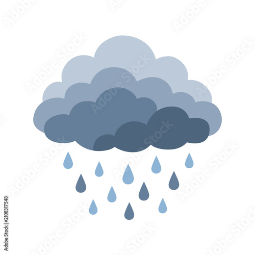 Photos Blue Rain Cloud with Raindrops, Flat Weather Illustration