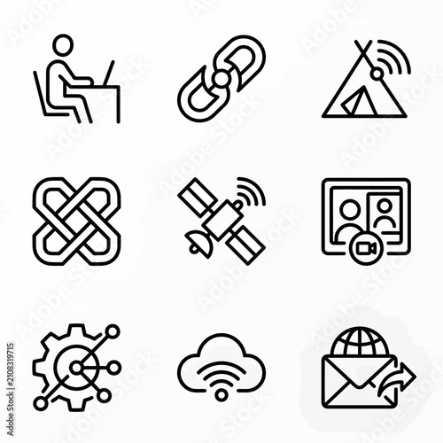 Set of Technology and Communication Icons for Digital Devices.