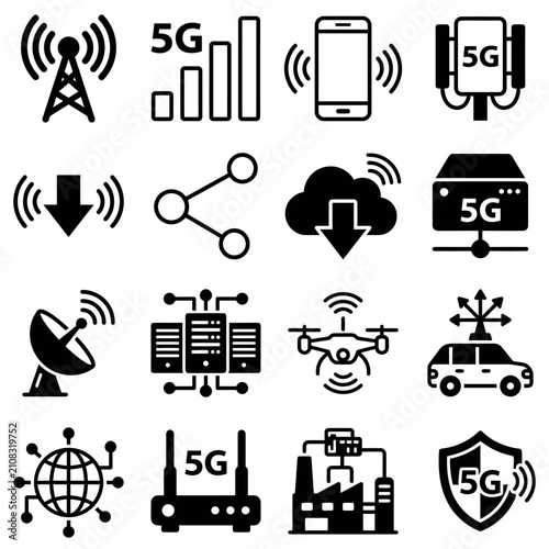 Wireless 5G Technology Signal Tower and Mobile Devices.