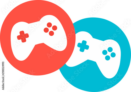 Fotografie Colorful Multiplayer Gaming Controller Icons in Red and Blue Circles