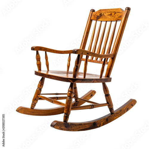Vintage Wooden Rocking Chair with Spindle Back Isolated on Transparent Background