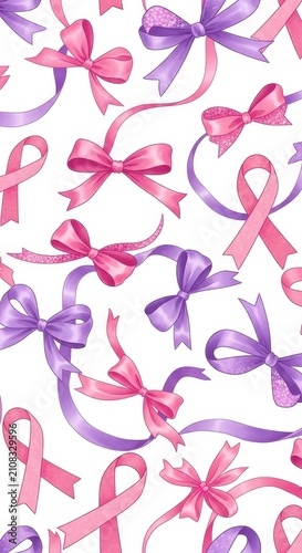 Colorful Breast Cancer Awareness Ribbon Pattern Background.