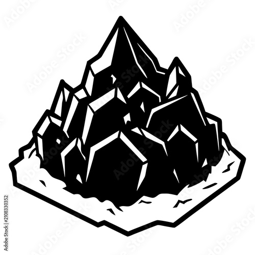 Black and white illustration of a mountain or crystal cluster icon