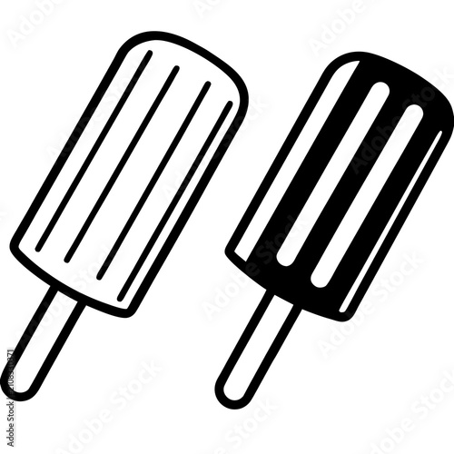 Two popsicle icons, one outlined and one filled, simple flat design