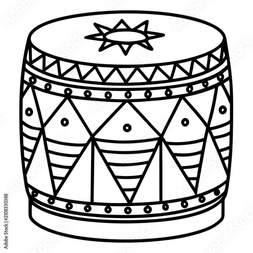 Traditional african drum with geometric patterns, line art illustration