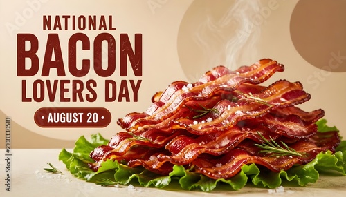 Crispy Bacon Strips on Lettuce with Rosemary for National Bacon Lovers Day August 20