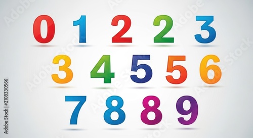 Colorful Bold Numbers Zero to Nine Display.
