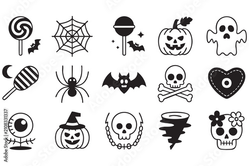 Foto Minimalist Halloween Icon Collection with Ghost, Pumpkin, and Skull Symbols