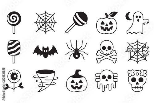 Schilderij op canvas Halloween Outline Icon Set for Seasonal Party and Holiday Design