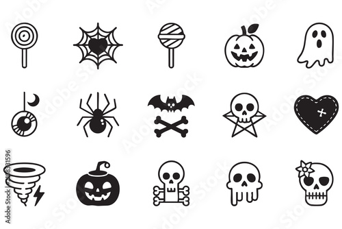 Foto Modern Halloween Symbol Pack with Ghost, Skull, Pumpkin, and Spider Icons