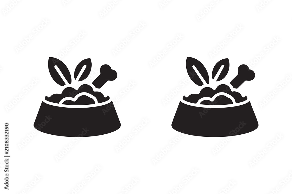 Фотография Pet Food Bowl Vector Icon Featuring Bone and Fresh Leaf Elements
