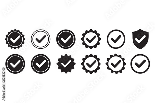 Checkmark Icon Set, Verification Badge and Guarantee Marks Vector