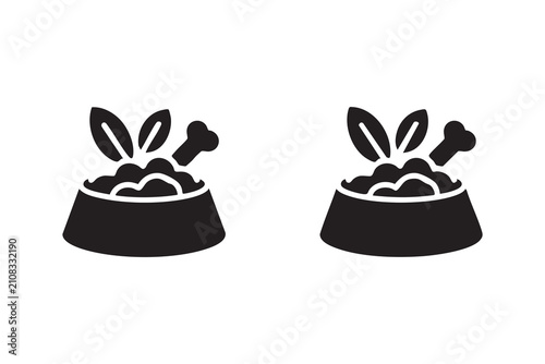 Photography Pet Food Bowl Vector Icon Featuring Bone and Fresh Leaf Elements