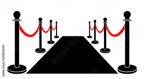Quadro su tela Red carpet with stanchions and ropes a black silhouette stanchion rope barrier e