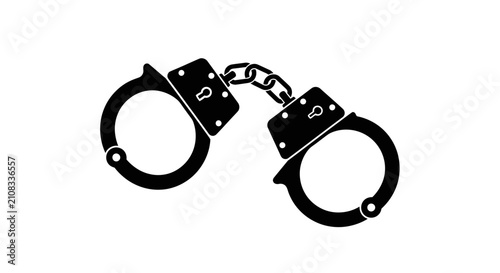 Картината върху платно A pair of black metal handcuffs with a connecting chain depicted as a flat silho