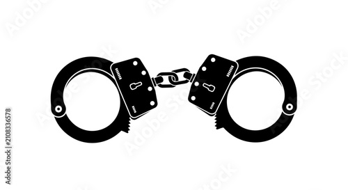 Obraz na plátne A pair of black metal handcuffs depicted as a stark silhouette against a white b