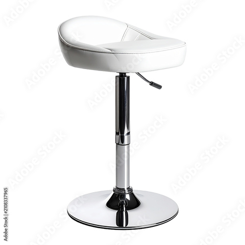 Modern White Faux Leather Bar Stool with Chrome Swivel Base Isolated on Transparent Background