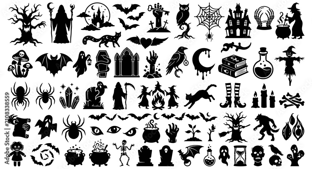 Fototapeta premium Halloween Silhouette Icons Vector Collection