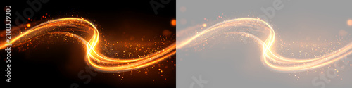 Quadro su tela Abstract glowing gold wave with magic sparkles
