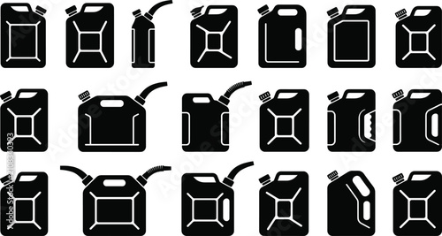 Fotografía Jerry can silhouettes for gas and fuel storage, metal and plastic canisters with